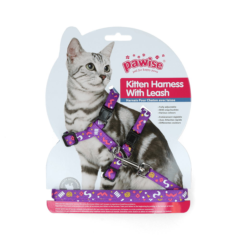 Pawise Kitten Harness With Leash Pink/Purple - all for animals