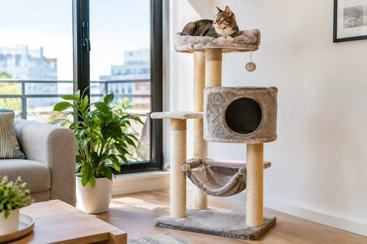 Een kat krabpaal kiezen in een appartement