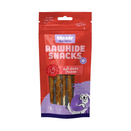 Braaaf Rawhide Roll Sticks Kip - 8 st.