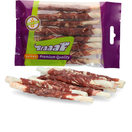 Braaaf Rawhide Roll Sticks Lam & Vis - 8 st.