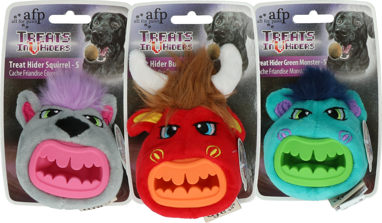 AFP Treats In "V" Hiders - Treat Hider Small Groen Monster - All For Animals
