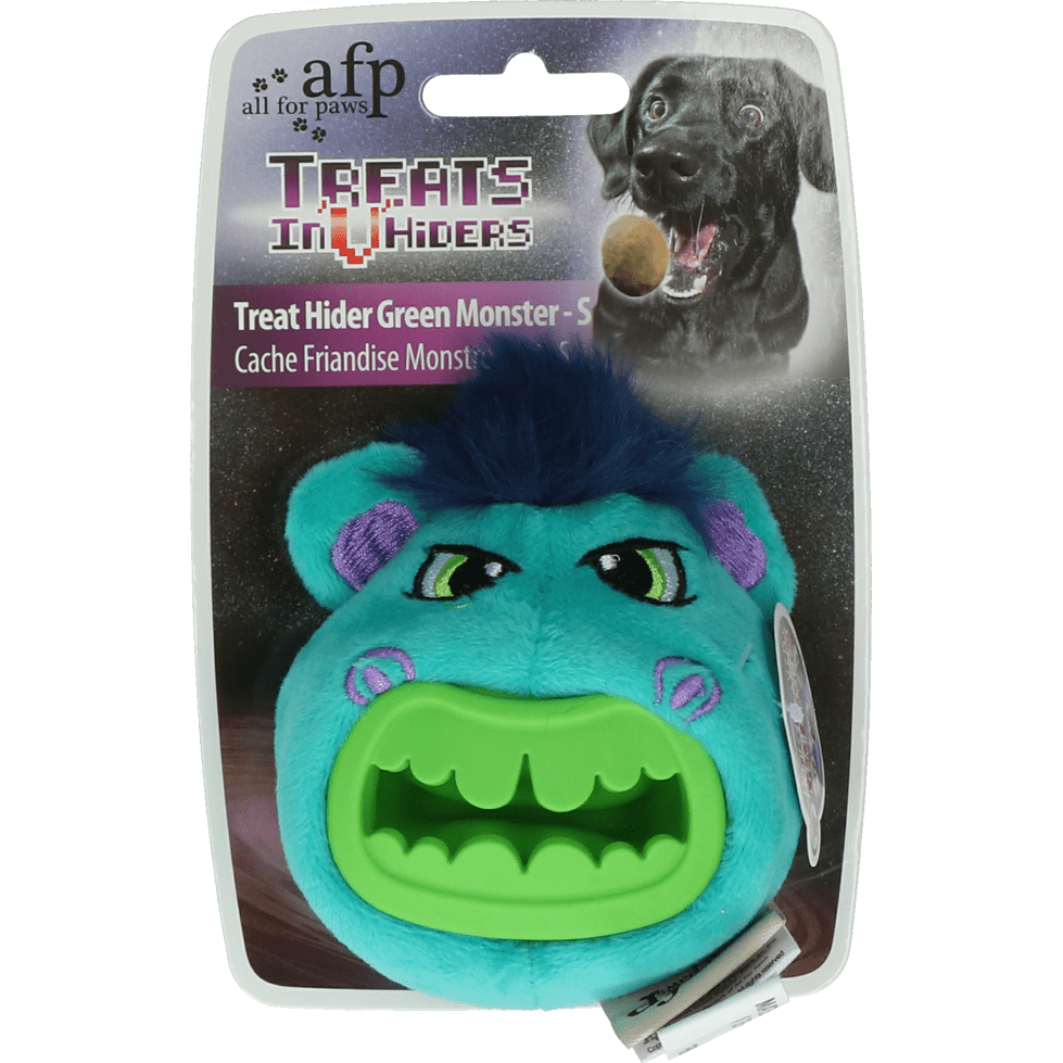 AFP Treats In "V" Hiders - Treat Hider Small Groen Monster - All For Animals