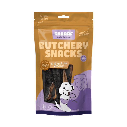 Braaaf Butchery Snacks Runderkophuid met haar 150 g - All For Animals