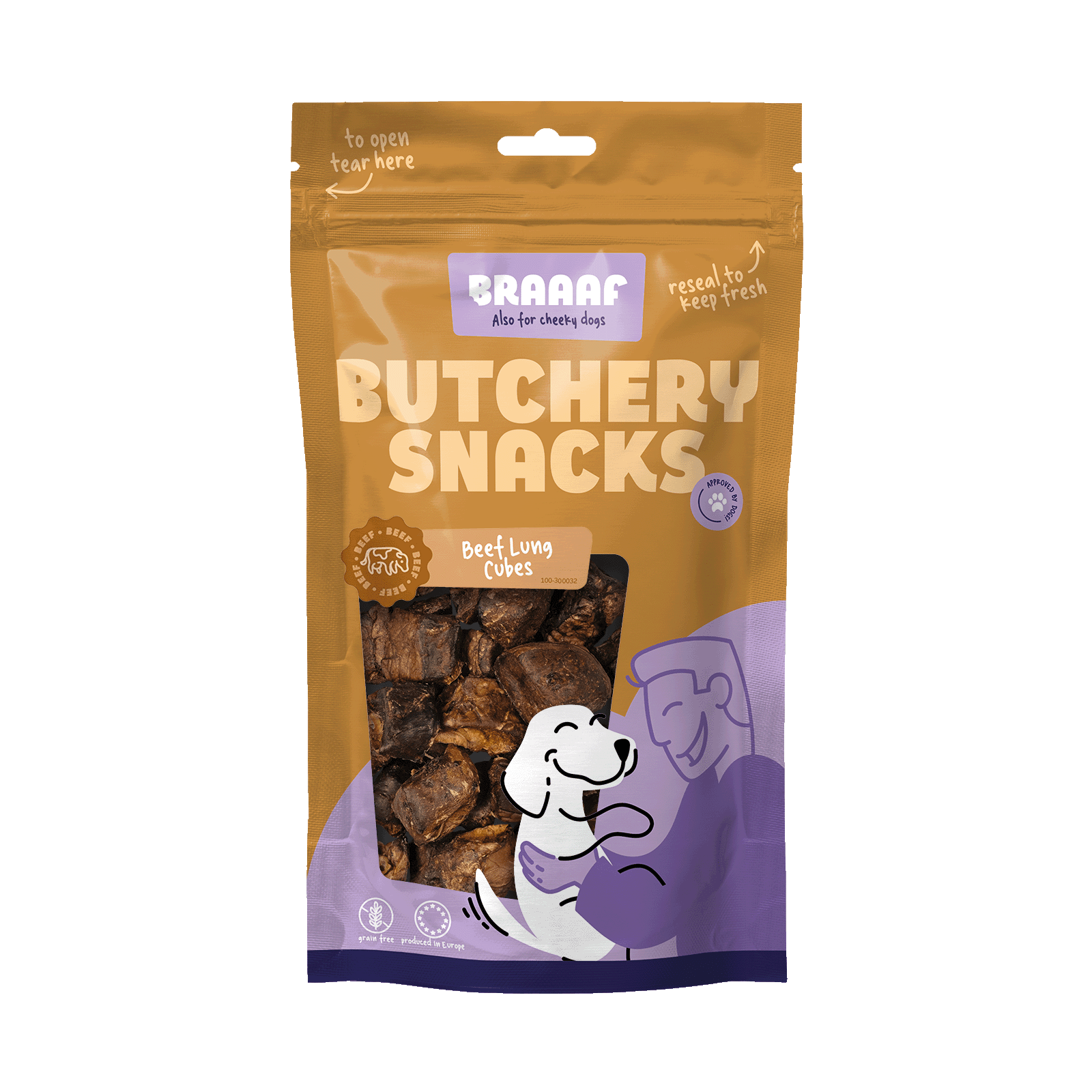 Braaaf Butchery Snacks Runderlong blokjes 85 g - All For Animals