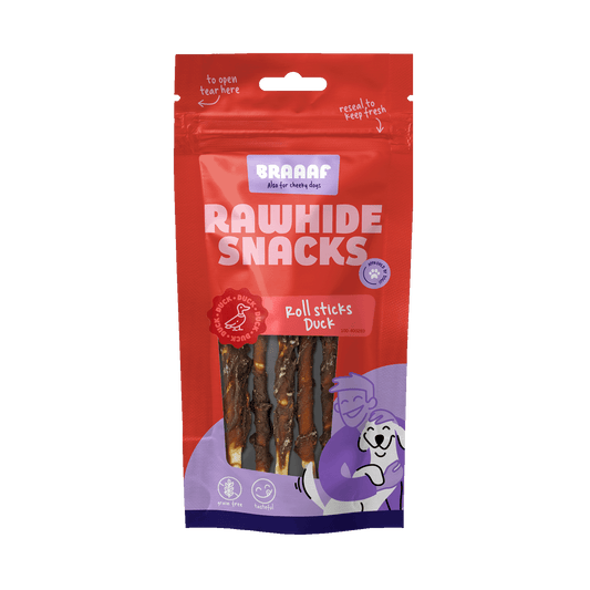 Braaaf Rawhide Roll Sticks Eend - 8 st. - All For Animals
