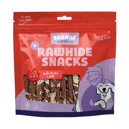 Braaaf Rawhide Roll Sticks Lam & Vis - 25 st. - All For Animals