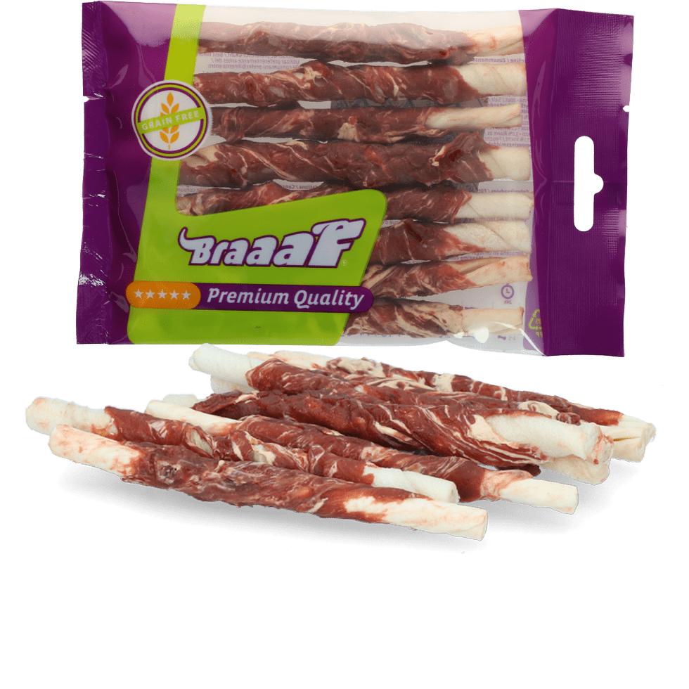 Braaaf Rawhide Roll Sticks Lam & Vis - 8 st. - All For Animals