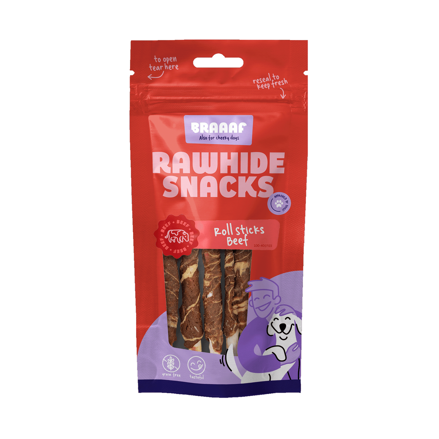 Braaaf Rawhide Roll Sticks Rund & Vis - 8 st. - All For Animals