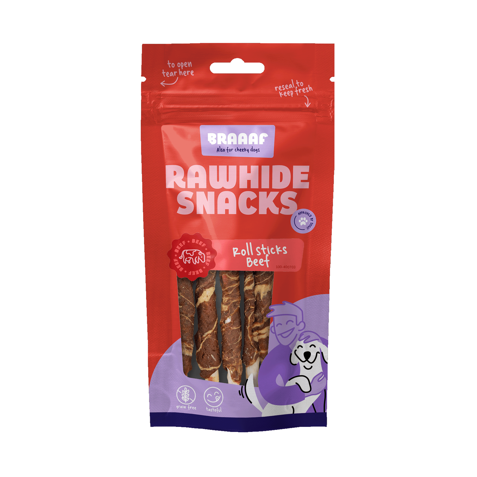 Braaaf Rawhide Roll Sticks Rund & Vis - 8 st. - All For Animals