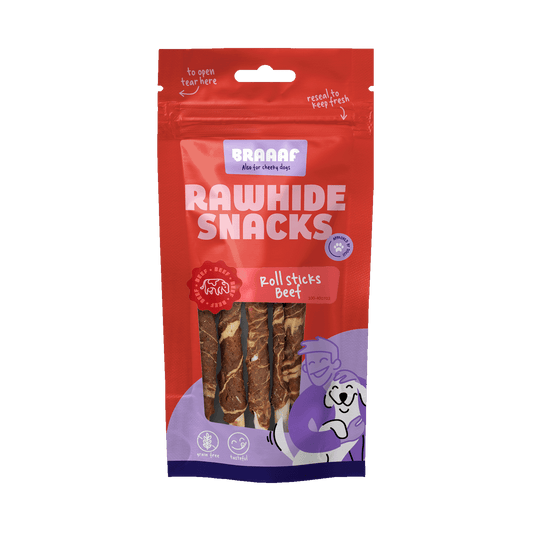 Braaaf Rawhide Roll Sticks Rund & Vis - 8 st. - All For Animals