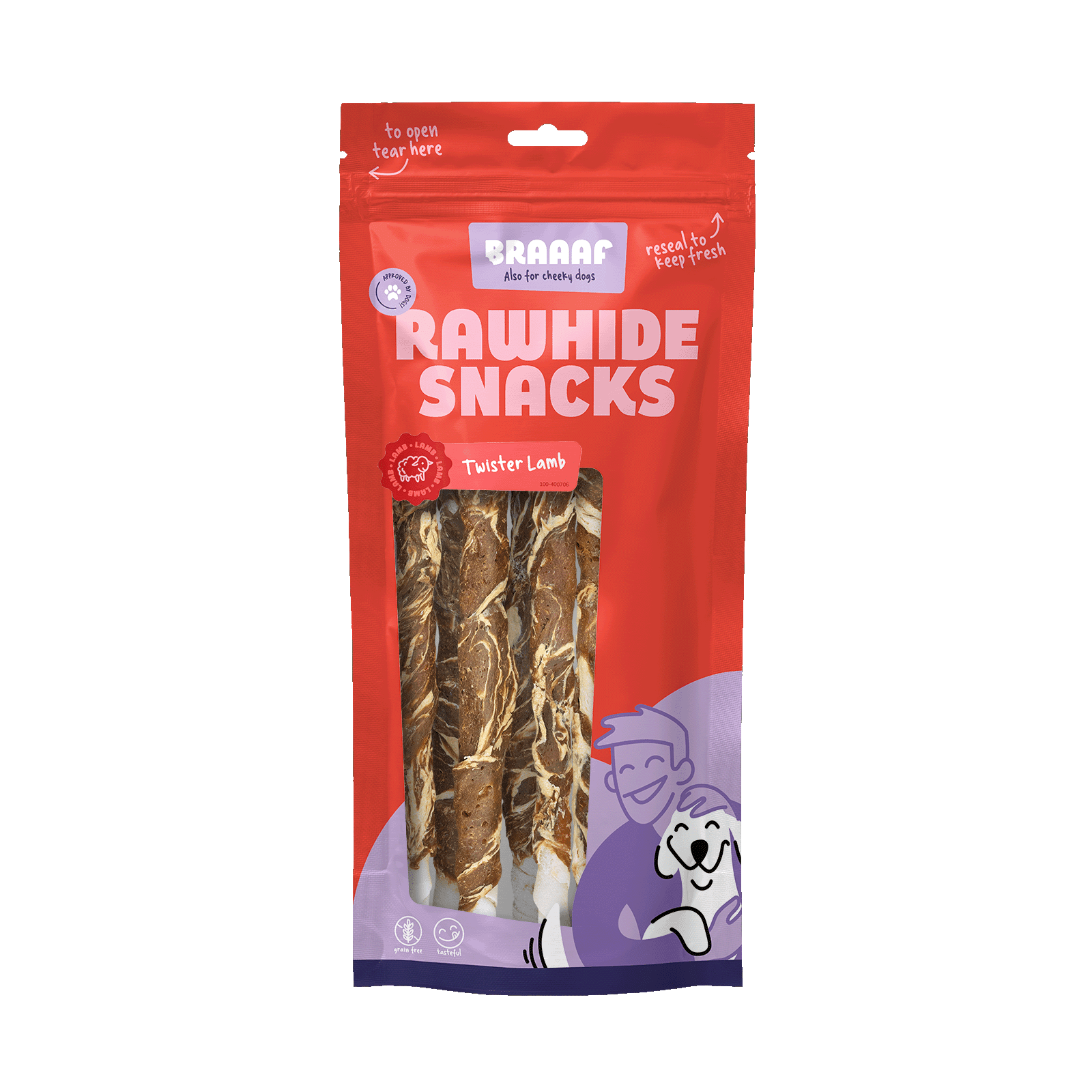 Braaaf Rawhide Twister Lam & Vis (6 st.) - 21 cm - All For Animals