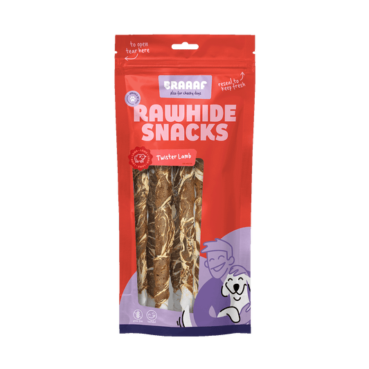 Braaaf Rawhide Twister Lam & Vis (6 st.) - 21 cm - All For Animals