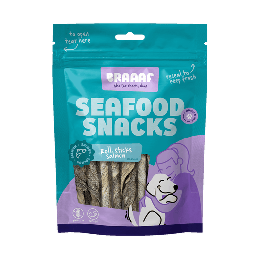 Braaaf Seafood Zalm Roll Sticks - 12 cm - All For Animals