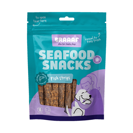 Braaaf Seafood Zalm Visstrips - 12 cm - All For Animals