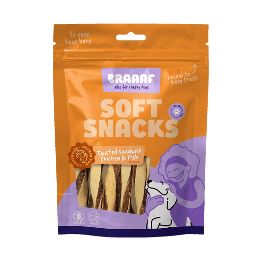 Braaaf Soft Snack Gedraaide Sandwich - Kip & Vis - all for animals