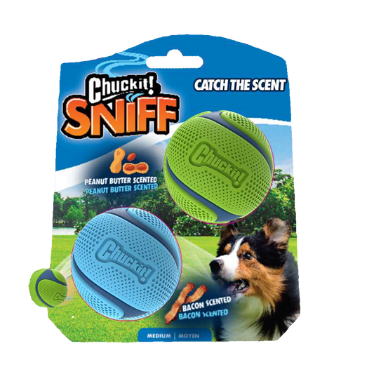 Chuckit! Sniff Fetch Ball Bacon & Peanut Butter M 2-pack - transparante productafbeelding