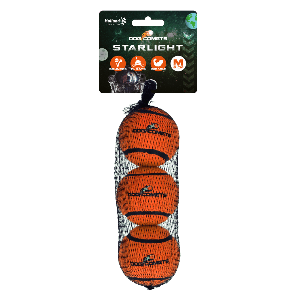 Dog Comets Tennisbal Starlight M Oranje (3 - Pack) - all for animals