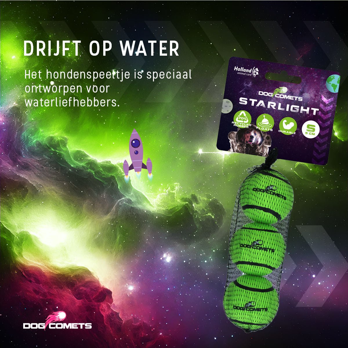 Dog Comets Tennisbal Starlight S Groen (3 - pack) - all for animals