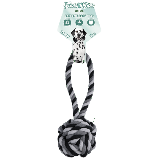 Floss Toss Dental Rope Exteme Tug and Ball - 60 cm - transparante productafbeelding