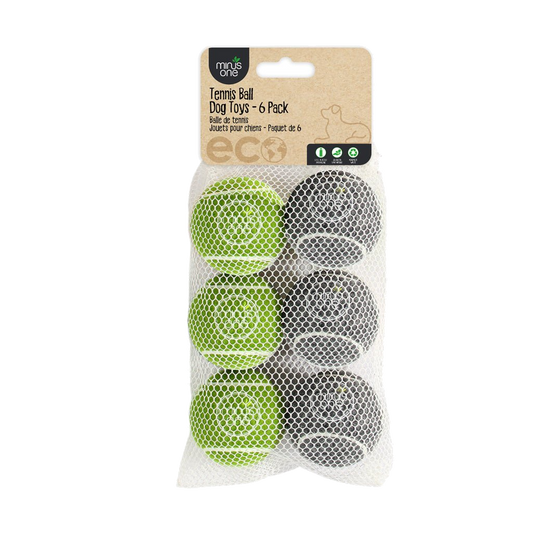 Minus One Bouncy Tennis Ball Dog Toys 6-pack - transparante productafbeelding