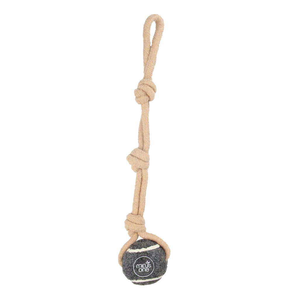 Minus One Dog Tennis Ball Rope Toy Single Grey - transparante productafbeelding