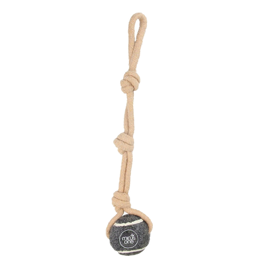 Minus One Dog Tennis Ball Rope Toy Single Grey - transparante productafbeelding