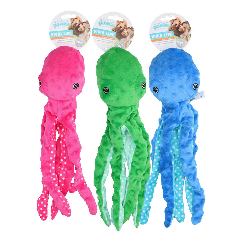 Pawise Multicolor Plush Octopus (3 colour assorted - all for animals