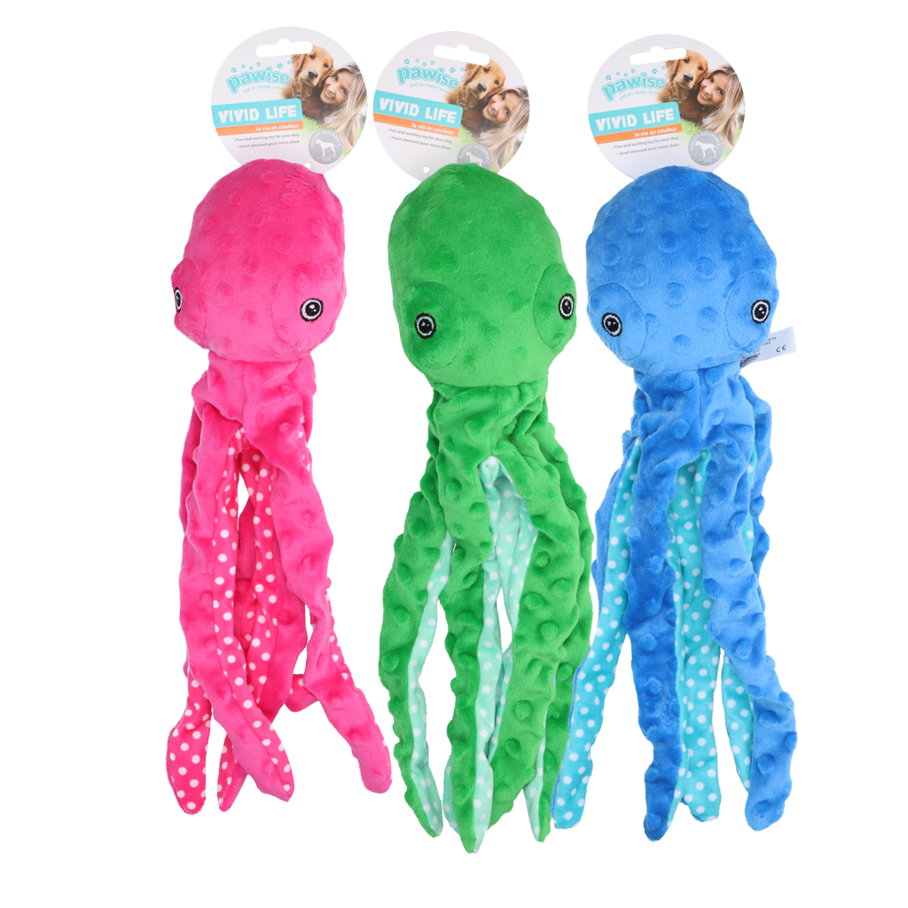 Pawise Multicolor Plush Octopus (3 colour assorted - all for animals
