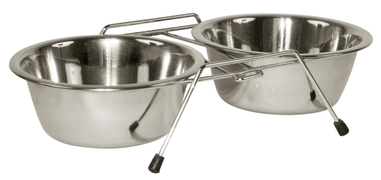 RVS Voerbak Twin Feeder 2 x 450 ml - all for animals